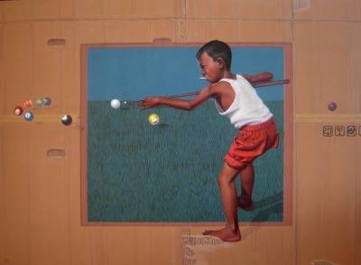 DREAM IN THE BALL - akrilik-ballpoint, 145 x 200 cm, 2006