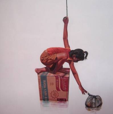 MENGUJI KESABARAN - akrilik-ballpoint, 145 x 145 cm, 2006